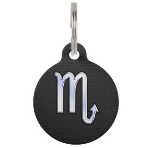 Silver Scorpio Zodiac Sign black snake skin Pet Tag
