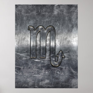 Silver Scorpio Zodiac Sign Distressed Metal Style