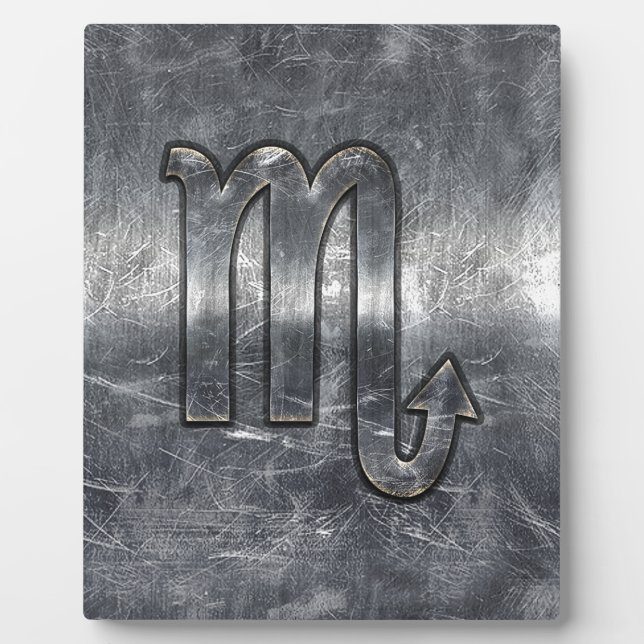 Silver Scorpio Zodiac Sign Distressed Metal Style Plaque (Front)