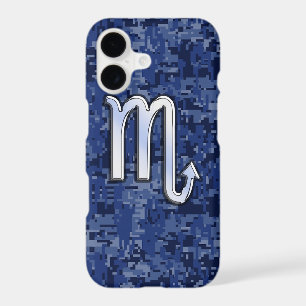 Silver Scorpio Zodiac Sign on Blue Camo