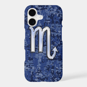 Silver Scorpio Zodiac Sign on Blue Camo