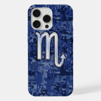 Silver Scorpio Zodiac Sign on Blue Camo