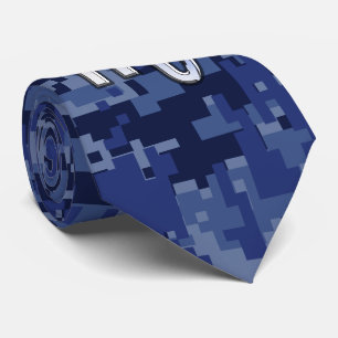 Silver Scorpio Zodiac Sign on Blue Camo Tie