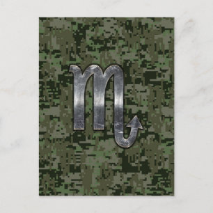 Silver Scorpio Zodiac Sign Woodland Digital Camo Postcard