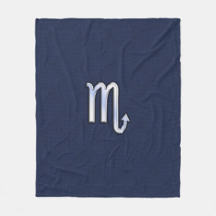 Silver Scorpio Zodiac Symbol Navy Carbon Fibre Fleece Blanket