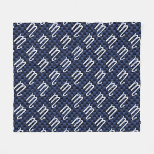 Silver Scorpio Zodiac Symbol Navy Carbon Fibre Fleece Blanket