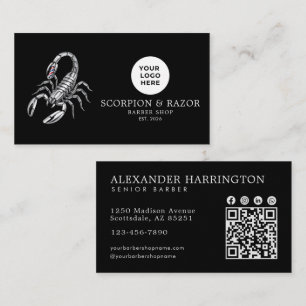 Silver Scorpion Professional Barber Shop Qr Code Business Card