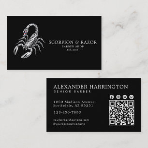 Silver Scorpion Professional Barber Shop Qr Code Business Card