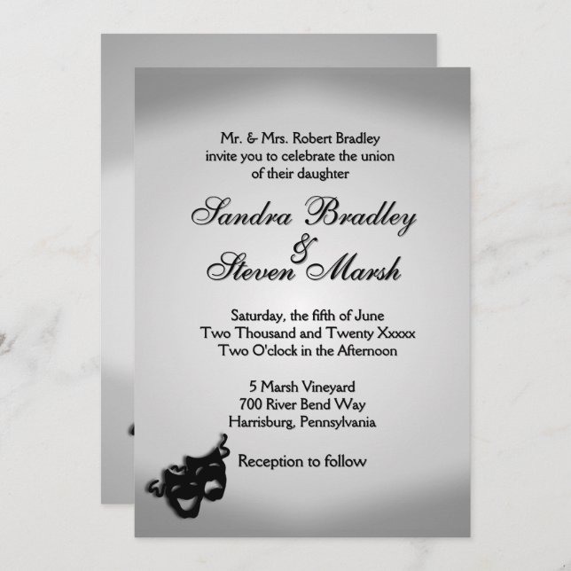 Silver Screen Theatre Theme Wedding Invitation (Front/Back)