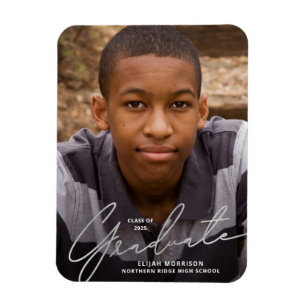 Silver Script 2024 Photo Graduation Announcement Magnet
