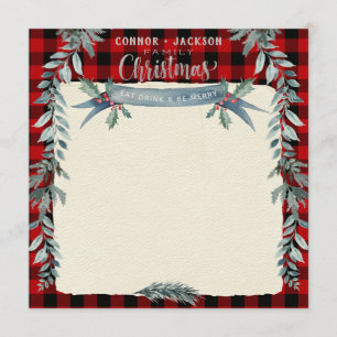 Silver Script Buffalo Plaid Blank Christmas Dinner Menu