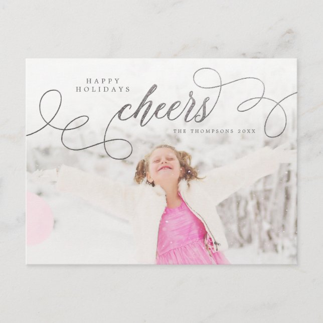 Silver Script Happy Holidays Personalised Photo Po Postcard (Front)