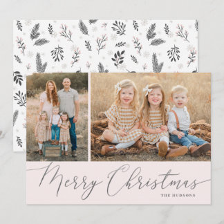 Silver Script Merry Christmas Elegant 2 Photo Holiday Card