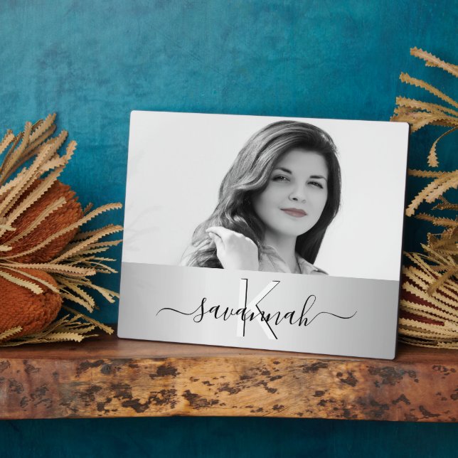 Silver script monogram photo plaque (Side)