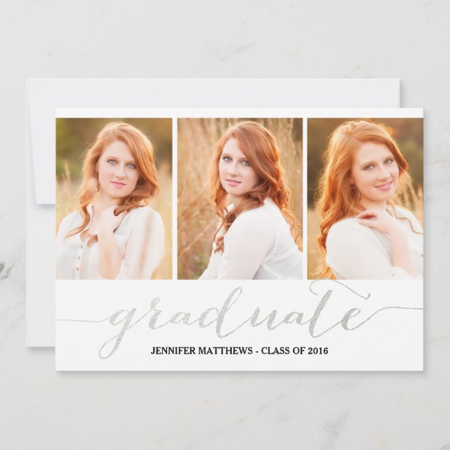 Silver Script Photo Collage | Graduation Party Invitation (Front)