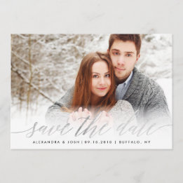 Silver Script Photo Save the Date in Faux Foil
