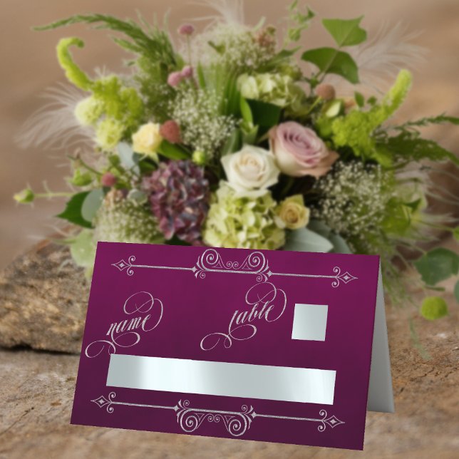 Silver Scroll Border & Calligraphy - Plum Place Card (Creator Uploaded)
