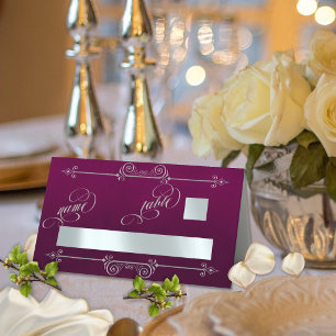 Silver Scroll Border & Calligraphy - Plum Place Card