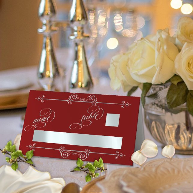 Silver Scroll Border & Calligraphy - Red Place Card (Creator Uploaded)