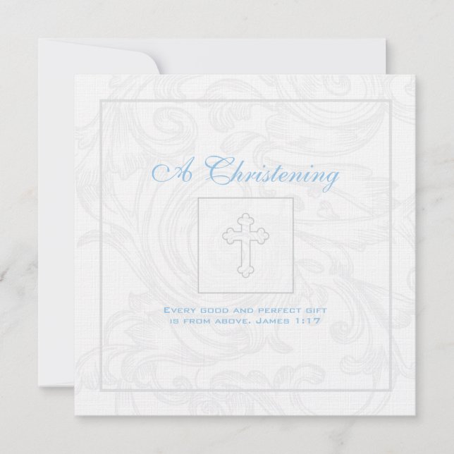 Silver Scroll Boy Christening Invitation (Front)