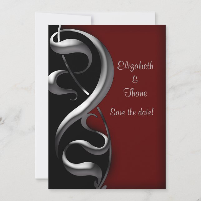 Silver Scroll Modern Gothic Wedding Save The Date (Front)