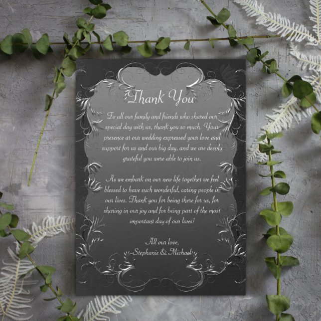 Silver Scrolls Vintage Grey Wedding Thank You (Creator Uploaded)