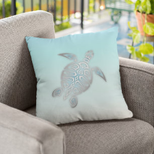 Silver Sea Turtle  Beach Style   Coastal  Cushion