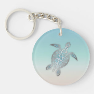 Silver Sea Turtle Beach Style Key Ring