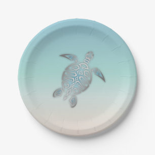 Silver Sea Turtle  Beach Style Maritime Coastal Paper Plate