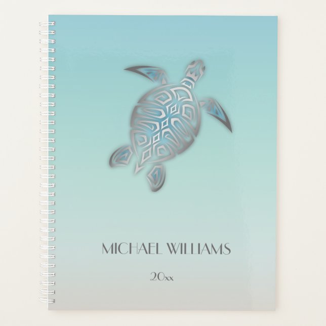 Silver Sea Turtle Coastal Add Name And Year  Planner (Front)