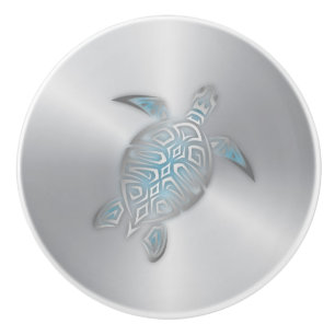 Silver Sea Turtle Coastal Ceramic Knob