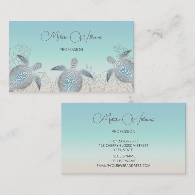 Silver Sea Turtle | Coastal Q Business Card (Front/Back)