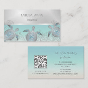 Silver Sea Turtle   Coastal QR Code Business Card