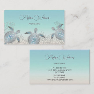 Silver Sea Turtle | Coastal Qr Code Business Card