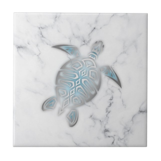 Silver Sea Turtle Grey Marble Ceramic Tile (Front)