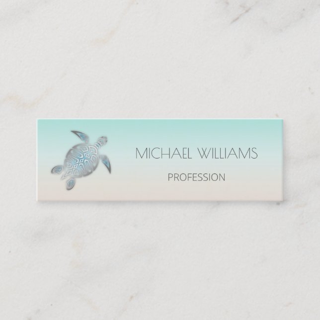Silver Sea Turtle Marine Biology Nautical Mini Business Card (Front)