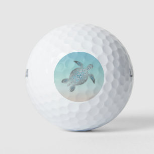 Silver Sea Turtle Monogram Beach Golf Balls