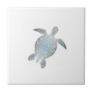 Silver Sea Turtle White Coastal Tropical Maritime Ceramic Tile