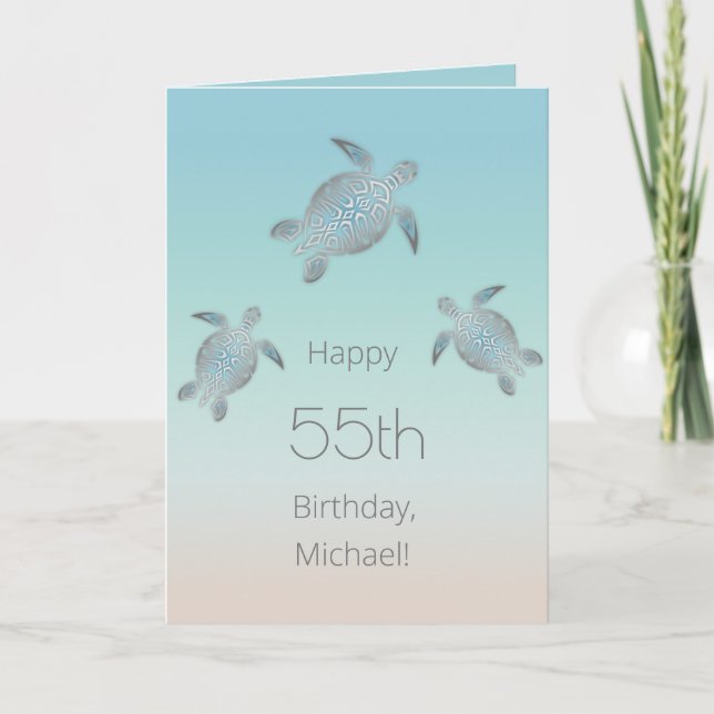 Silver Sea Turtles Add Name And Date Birthday Card (Front)