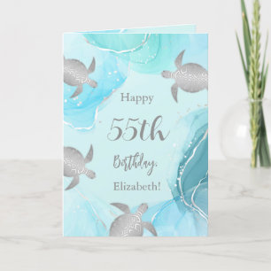 Silver Sea Turtles Blue Ink Custom Birthday Card