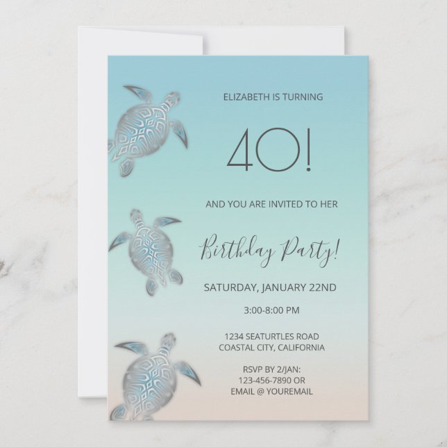 Silver Sea Turtles Invitation (Front)