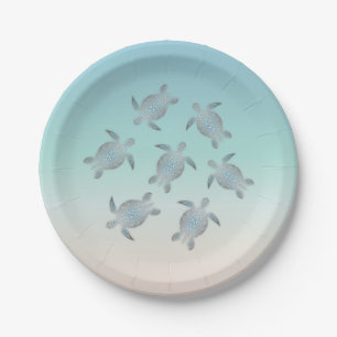 Silver Sea Turtles Luau Paper Plate