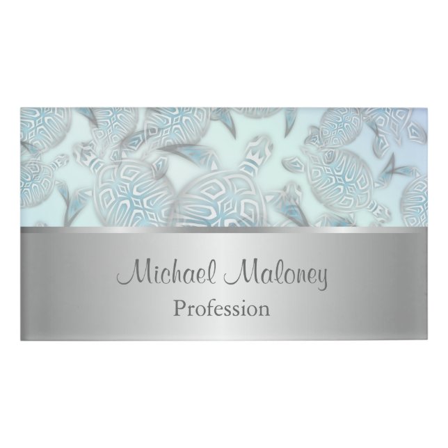 Silver Sea Turtles Pattern Name Tag (Front)