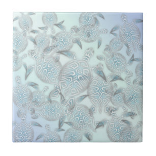 Silver Sea Turtles Purple Pattern Ceramic Tile