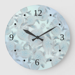 Silver Sea Turtles Purple Pattern Large Clock