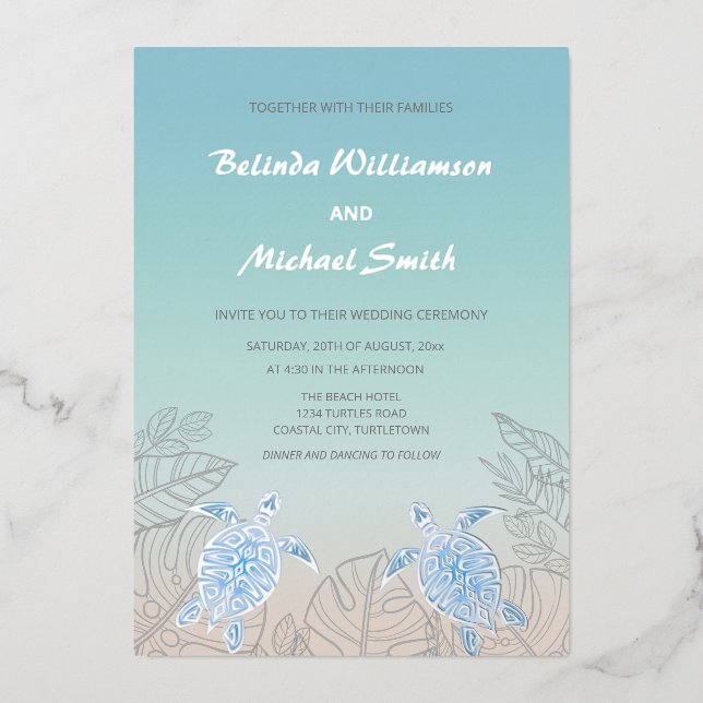 Silver Sea Turtles Turquoise | Beach Wedding (Front)