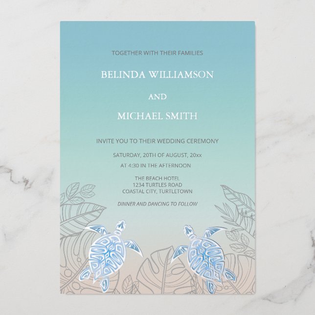 Silver Sea Turtles Turquoise | Beach Wedding (Front)