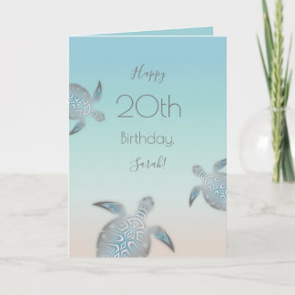 Silver Sea Turtles Turquoise Custom  Card