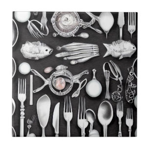 Silver Seafood Ceramic Tile