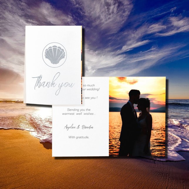   Silver seashell - Thank you -add wedding photo  Foil Card (Creator Uploaded)